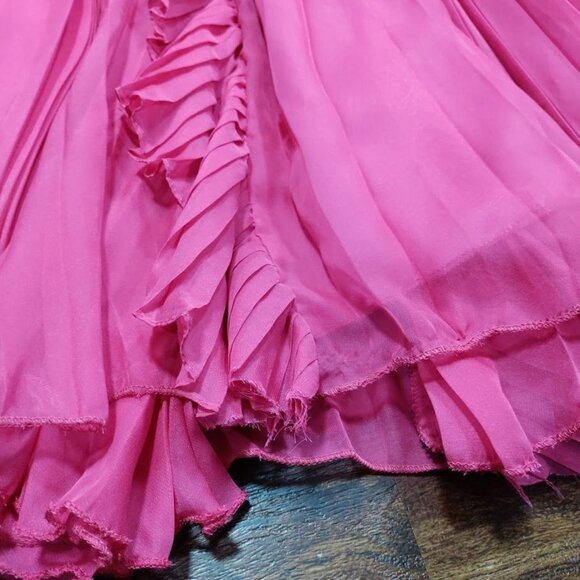 Mac Duggal Pink Ruffled Maxi Dress Flowy Pleated Deep V-Neck Evening Gown Size 4 - Picture 13 of 16